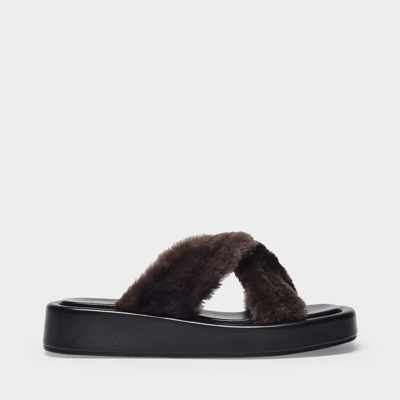 Shop Elleme Tresse Shearling Platform Sandals In Brown