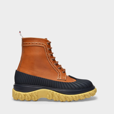 Shop Thom Browne Longwing Duck Laced Boots In Brown