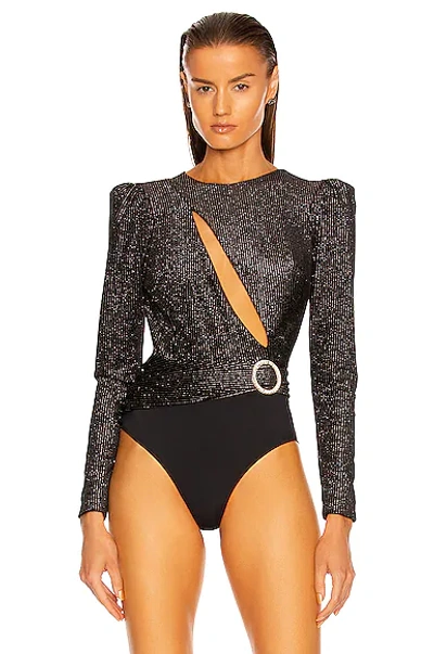 Shop Patbo Strass Velvet Cut-out Bodysuit In Black