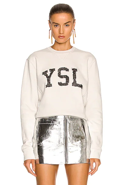 Shop Saint Laurent Ysl Sweatshirt In Dirty Ecru & Noir