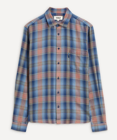 Shop Ymc You Must Create Curtis Check Cotton Shirt In Blue-orange