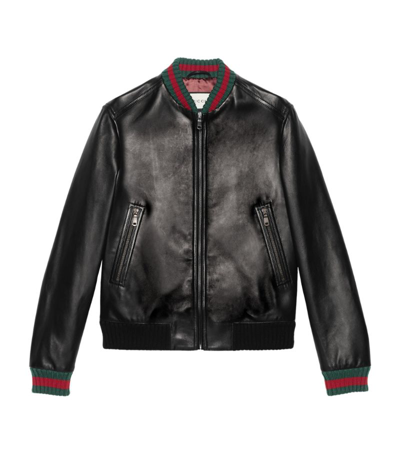 Shop Gucci Leather Web Stripe Jacket In Black