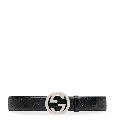 Shop Gucci Leather Interlocking G Belt In Black
