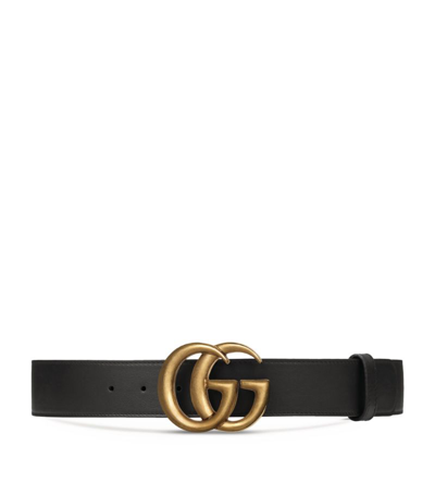 Shop Gucci Leather Gg Belt In Black