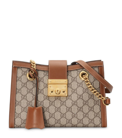 Shop Gucci Small Gg Supreme Padlock Shoulder Bag In Neutrals