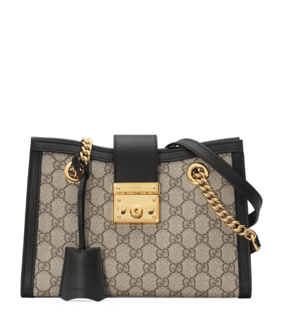 Shop Gucci Small Gg Supreme Padlock Shoulder Bag In Neutrals