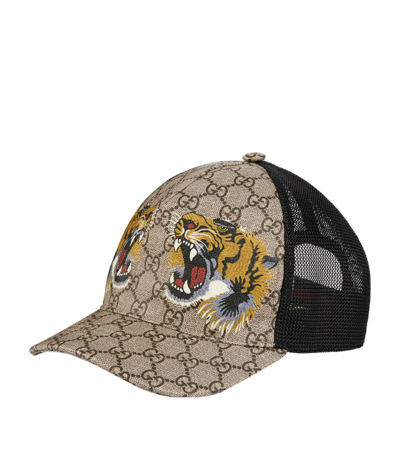 Shop Gucci Tiger Print Gg Supreme Baseball Cap In Neutrals