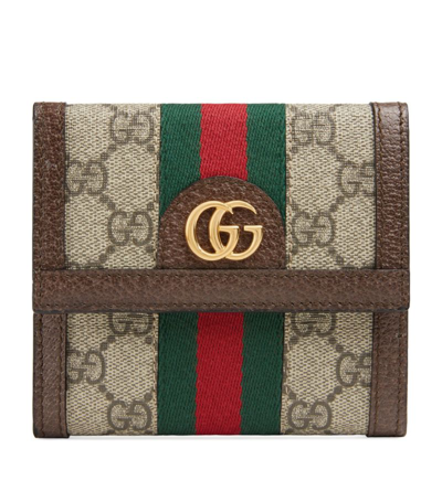 Shop Gucci Leather Ophidia Gg Web Stripe Wallet In Brown