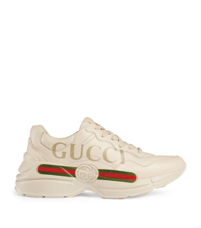 Shop Gucci Leather Rhyton Sneakers In White