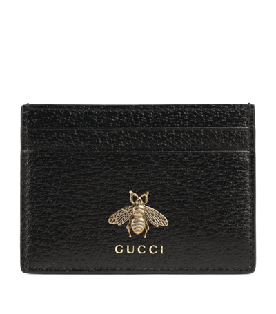 Shop Gucci Leather Animalier Card Holder In Black