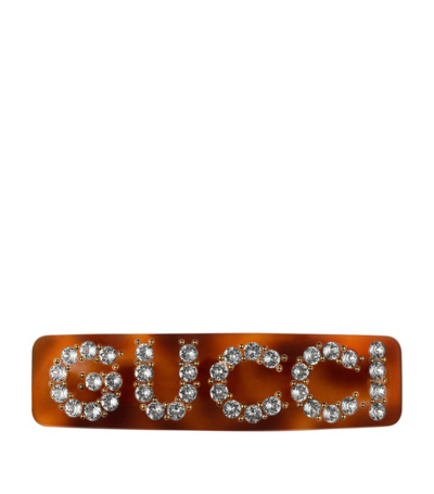 Shop Gucci Crystal-embellished Hair Clip In Brown