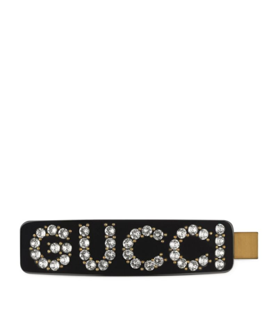 Shop Gucci Embellished Hair Clip In Black