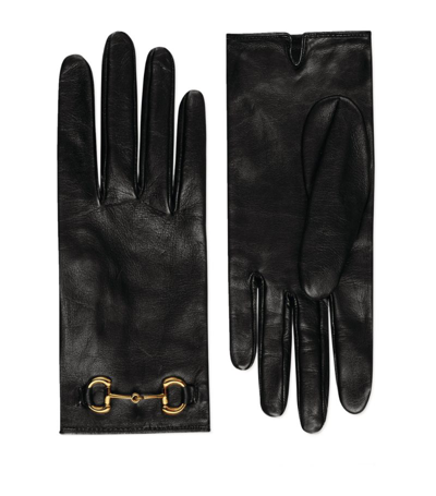 Shop Gucci Leather Horsebit Gloves In Black