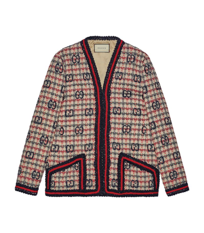 Shop Gucci Tweed Gg Check Jacket In White