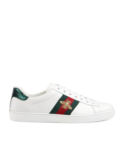 Shop Gucci Leather Embroidered Ace Sneakers In White