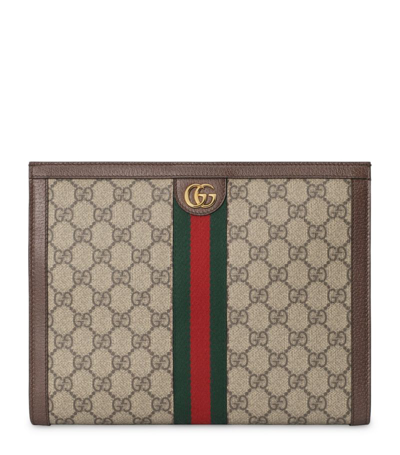 Shop Gucci Canvas Ophidia Gg Clutch Bag In Neutrals