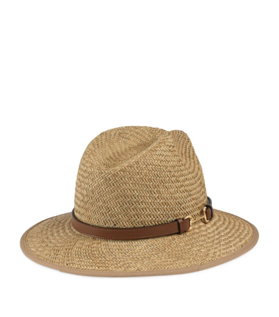 Shop Gucci Straw Horsebit Detail Hat In Neutrals