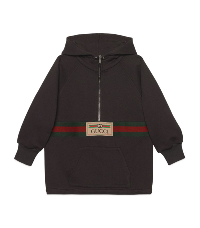 Shop Gucci Web Stripe Hoodie In Grey