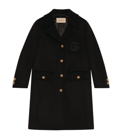 Shop Gucci Double G Embroidered Coat In Black