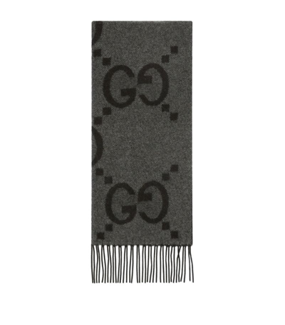 Shop Gucci Cashmere Gg Logo Scarf In Grey