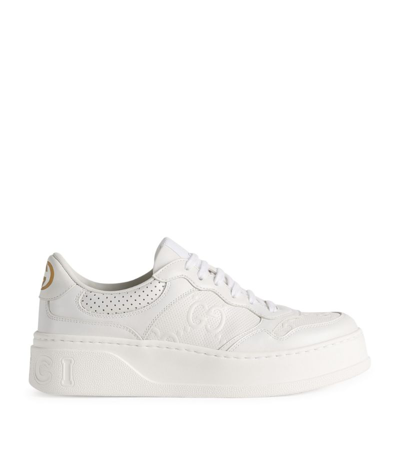 Shop Gucci Leather Monogram Sneakers In White