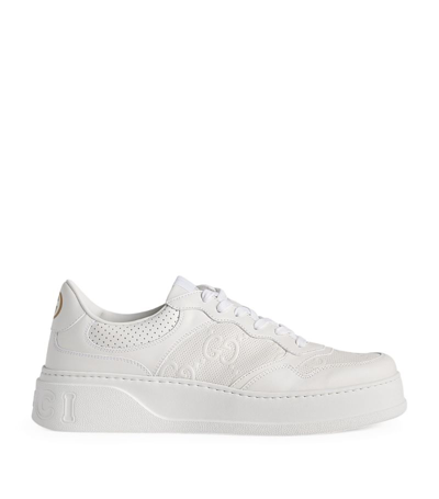 Shop Gucci Leather Gg Embossed Sneakers In White