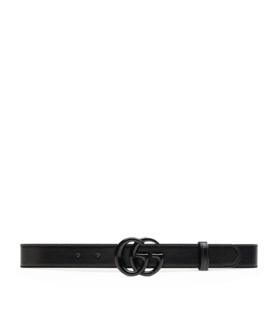 Shop Gucci Leather Thin Gg Marmont Belt In Black
