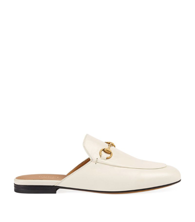 Shop Gucci Leather Princetown Slippers In White