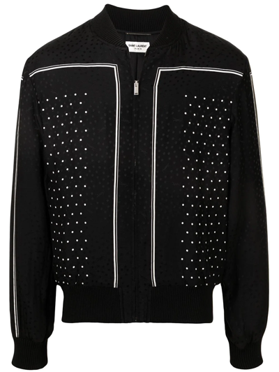 Shop Saint Laurent Polka-dot Pattern Bomber Jacket In Black