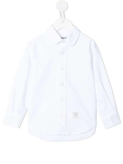 Thom Browne Logo-tag Cotton Shirt In 白色