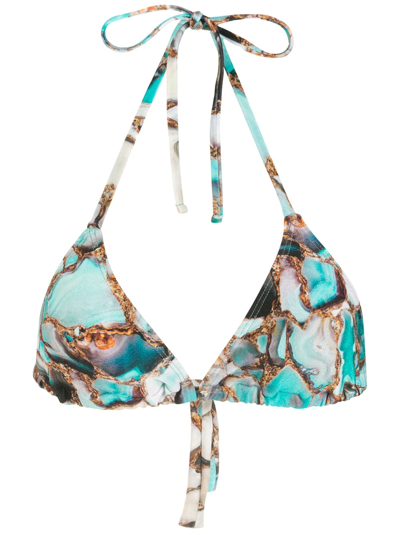 Shop Lygia & Nanny Iasmim Marbled-effect Bikini Top In Blue