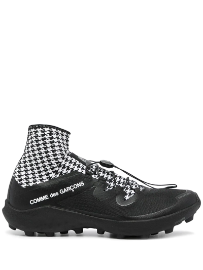 Shop Comme Des Garçons Houndstooth-print Slip-on Sneakers In 黑色