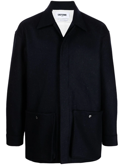 Shop Uniforme Patched Wool Overshirt In Black