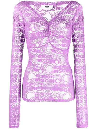Shop Msgm Lace Longsleeved Top In Purple