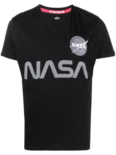 Shop Alpha Industries X Nasa Reflective Logo-print T-shirt In 黑色