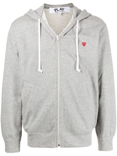 Shop Comme Des Garçons Play Heart Patch Zip-up Hoodie In Grey