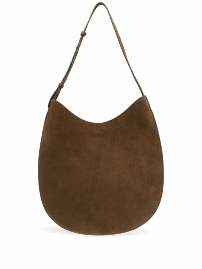 Shop Aesther Ekme Flat Suede Hobo Bag In 褐色