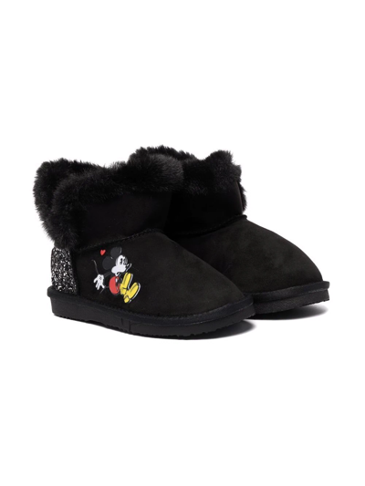 Shop Moa Mickey Mouse-motif Suede Boots In 黑色