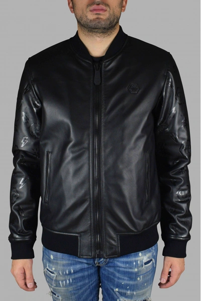 Philipp Plein Leather Bomber Jacket In Black | ModeSens