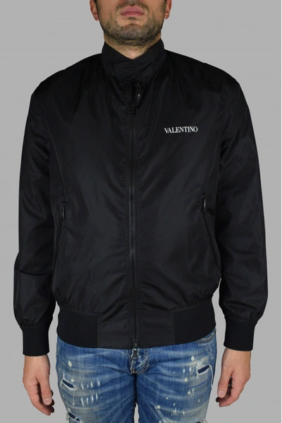 Shop Valentino Men's Luxury Jacket    Garavani Jacket In Black Nylon With White Logo