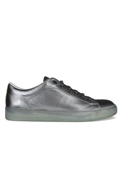 Shop Lanvin Luxury Sneakers For Men    Dbb1 Sneakers In Metallic Gray Leather In Grey