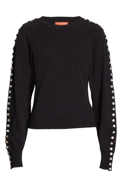 Shop Altuzarra Thallo Button Sleeve Sweater In Black