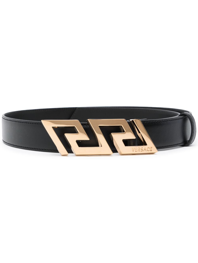 Shop Versace Greca Buckle Belt In Black