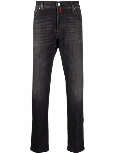 Shop Kiton Logo-patch Denim Jeans In Black