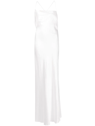 Shop Michelle Mason Silk Cowl Neck Gown In Neutrals