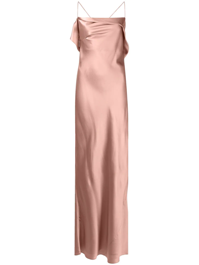 Shop Michelle Mason Silk Cowl Neck Gown In Pink