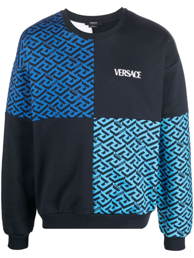 Shop Versace La Greca-print Sweatshirt In Blue