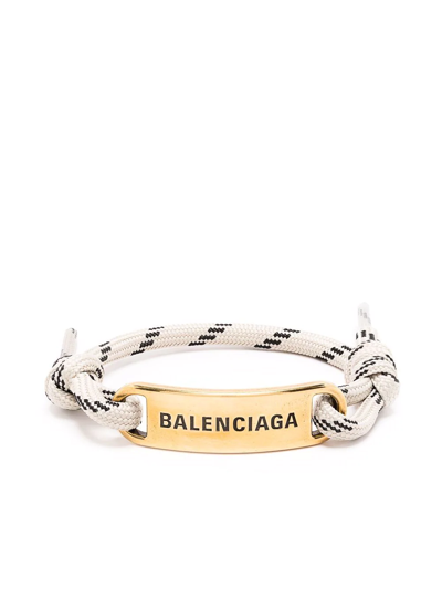 Shop Balenciaga Plaque Shoelace Bracelet In Gold