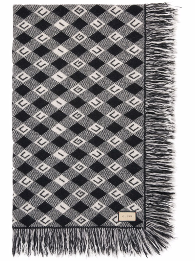 Shop Gucci Logo-intarsia Checked Blanket In Black