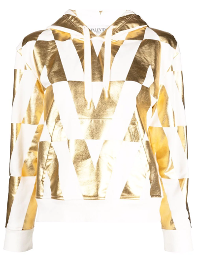 Shop Valentino Metallic Monogram-print Hoodie In White